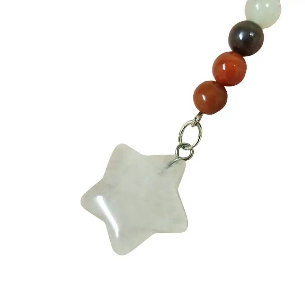 Natural Healing Crystal Star Chakra Bead Keychain NEW!